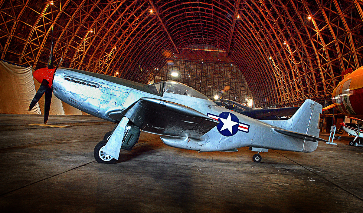 A World War 2 P-51D Fighter plane. Tillamook Air Museum, Tillamook, Oregon, USA. Photo by Dick Pratt