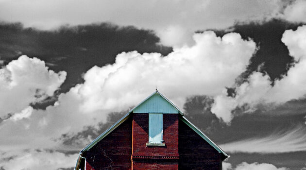 A partial infrared photo of a 1-room school house close to Yellow Springs, Ohio, USA. Photo by Dick Pratt