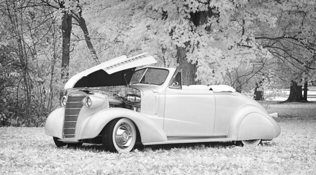 An infrared photo of a classic car. Akron, Ohio, USA. Photo by Dick Pratt