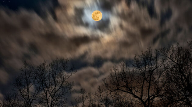 An evening shgot of the full moon. Akron, Ohio, USA. Photo by Dick Pratt