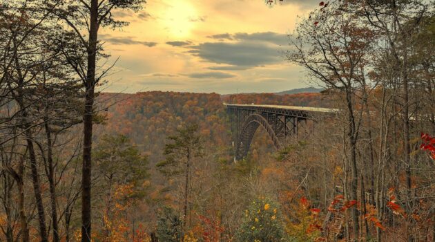 Late Fall colors at New River Gorge Bridge. New River Gorge National Park & Preserve, West Virgina. Photo by BGD