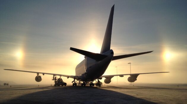 Boeing 747-400 (The Dreamlifter) with a halo effect from the sun in Anchorage, Alaska. Photo by Longtime Dreamlifter pilot Reidar Tennesen