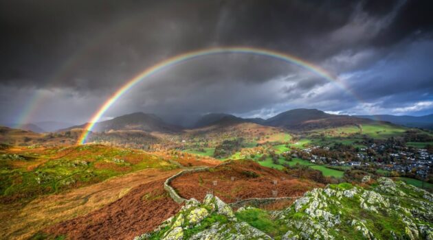 Two rainbows. Todd Crag, Ambleside, UK. Photo by Jonny Gios