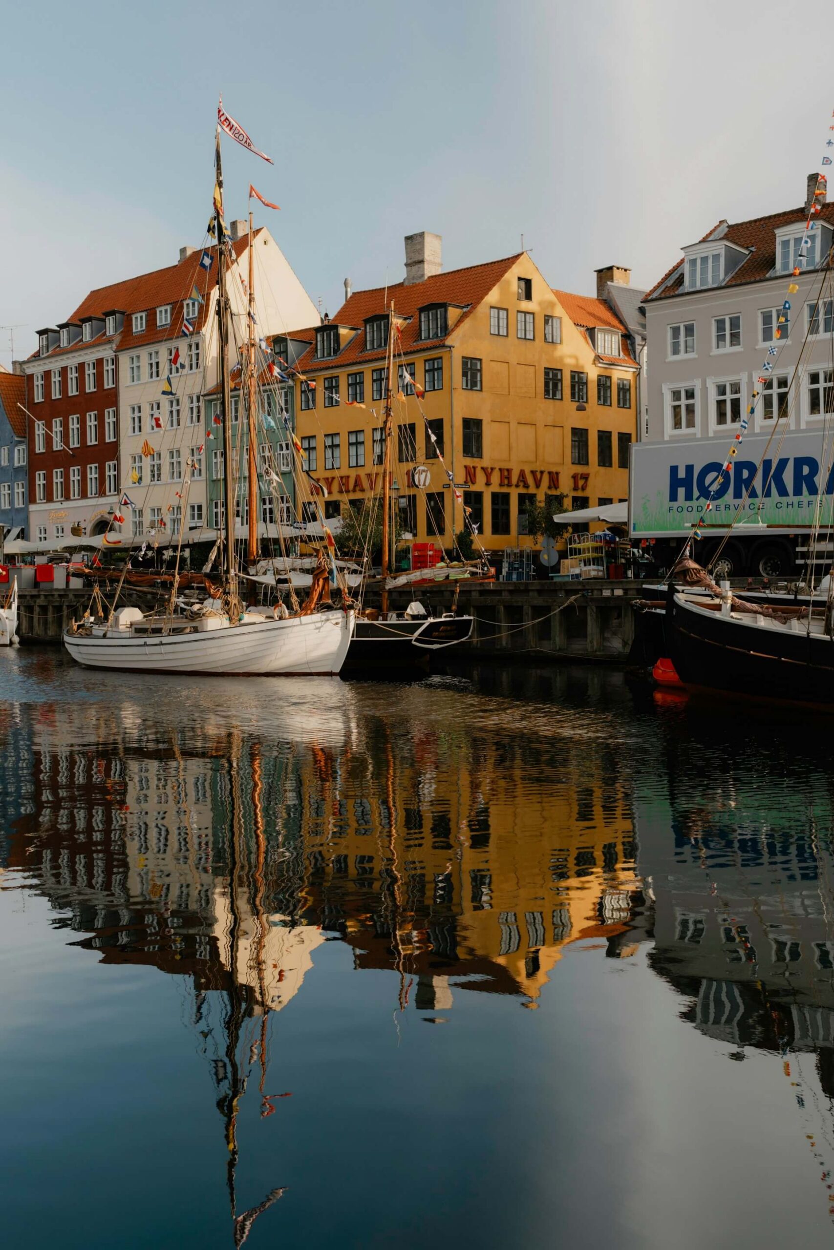 Sailboats in Nyhavn, a famous 17th-century waterfront and entertainment district in the Indre By (Inner City) of Copenhagen, Denmark. Photo by Frank Huang